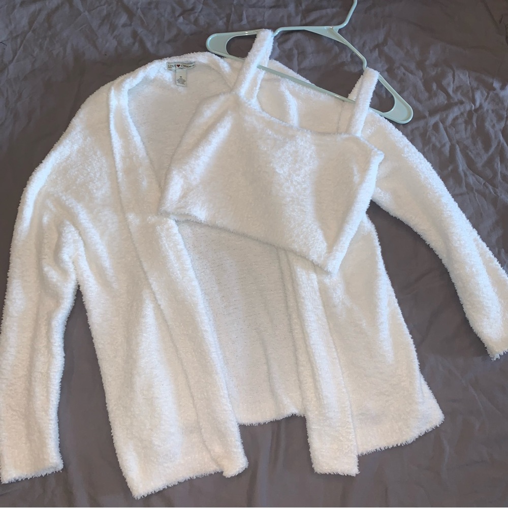 Super Soft WHITE crop top and cardigan set